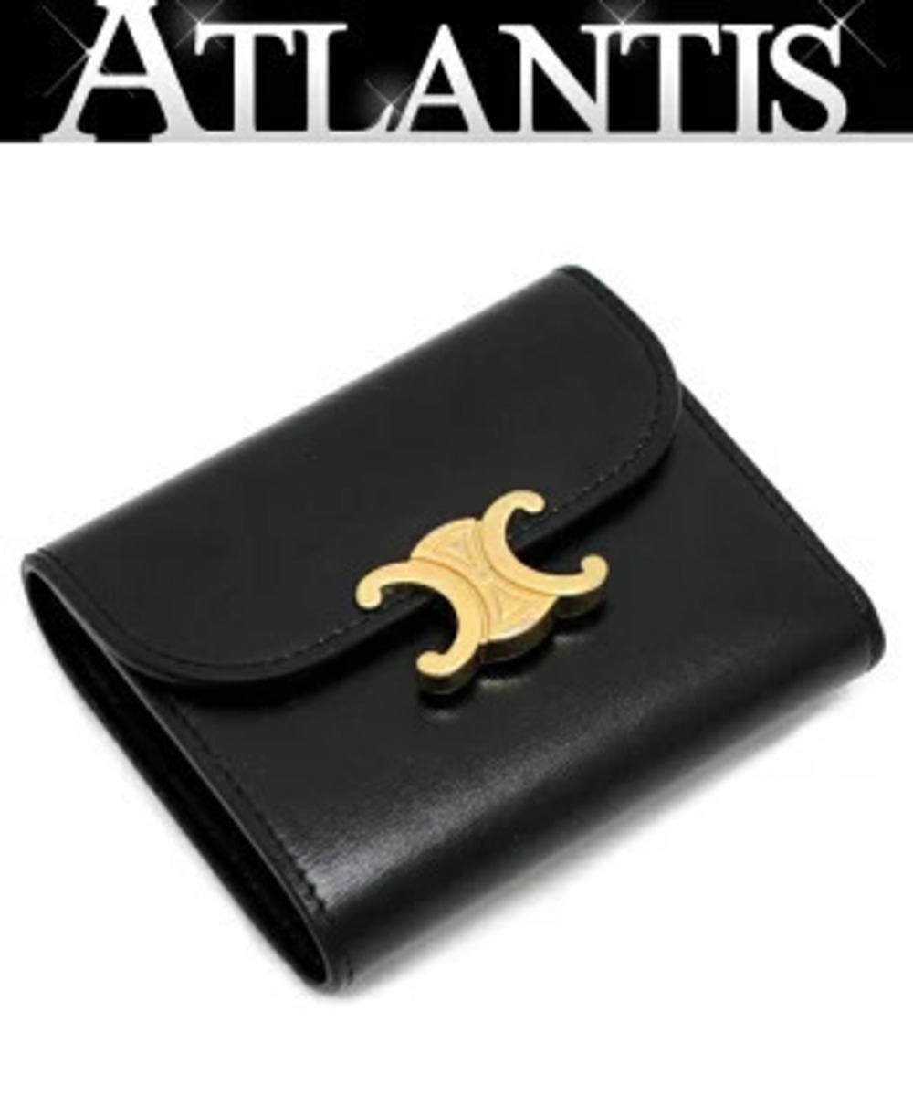 Celine Triomphe Tri fold Wallet Leather Black